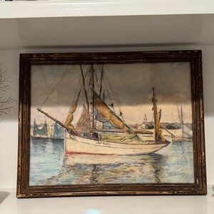 Vintage 1944 French Nautical Painting